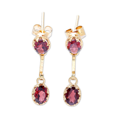 Dazzling Twins Gold Plated Garnet Dangle Earrings from India