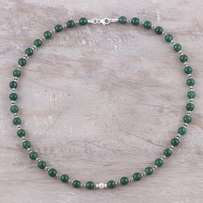 Beaded Beauty Green Onyx and Sterling Silver Beaded Necklace from India