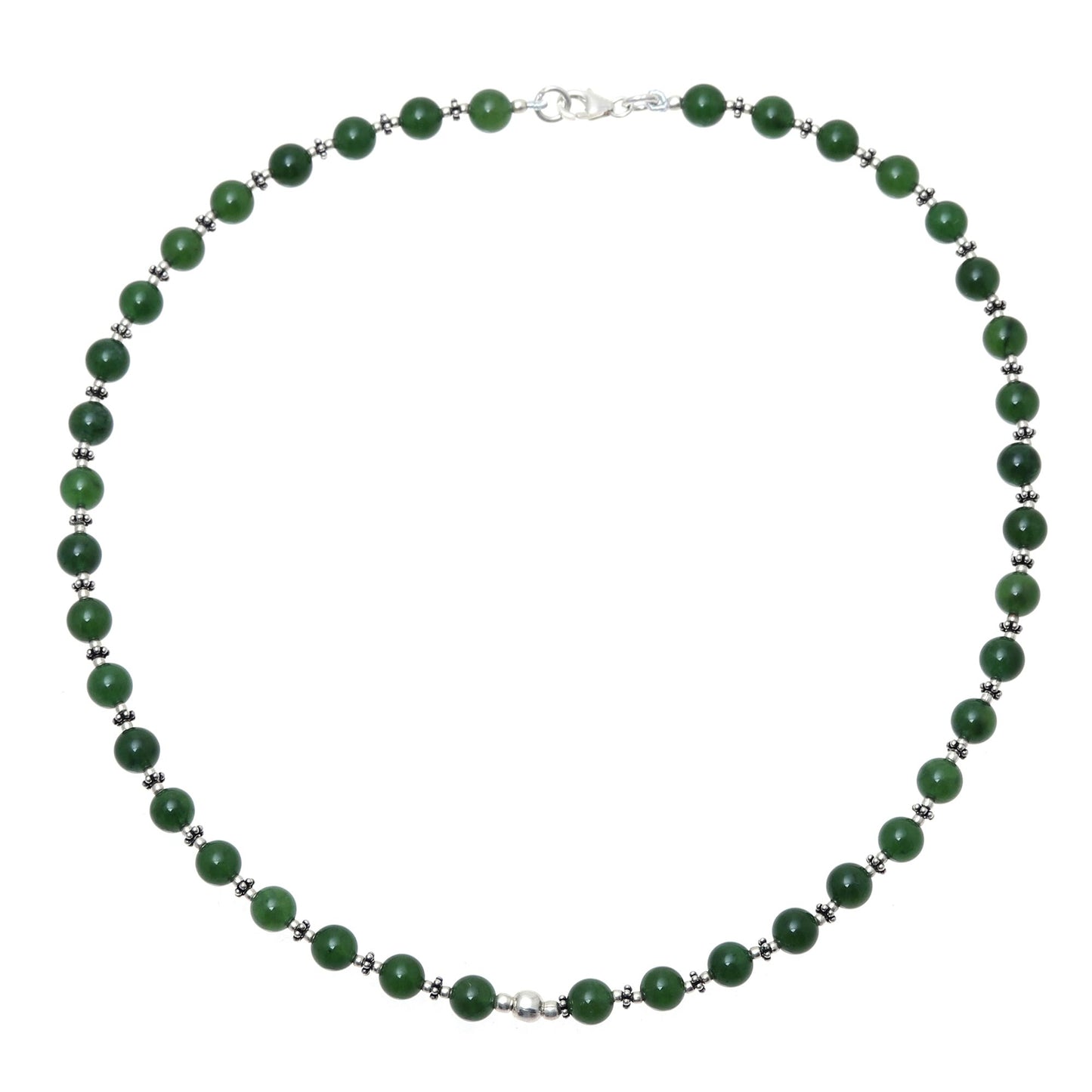 Beaded Beauty Green Onyx and Sterling Silver Beaded Necklace from India