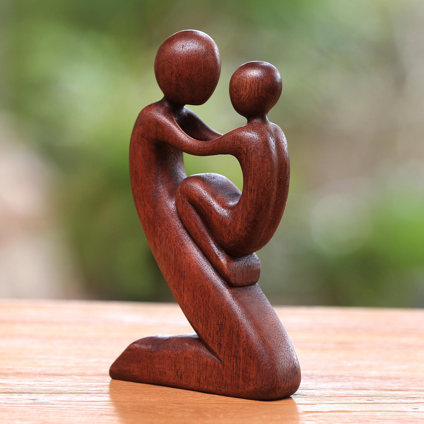 Playful Father Suar Wood Father and Child Sculpture from Bali