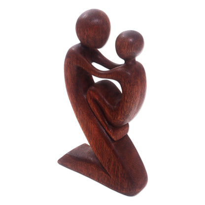 Playful Father Suar Wood Father and Child Sculpture from Bali