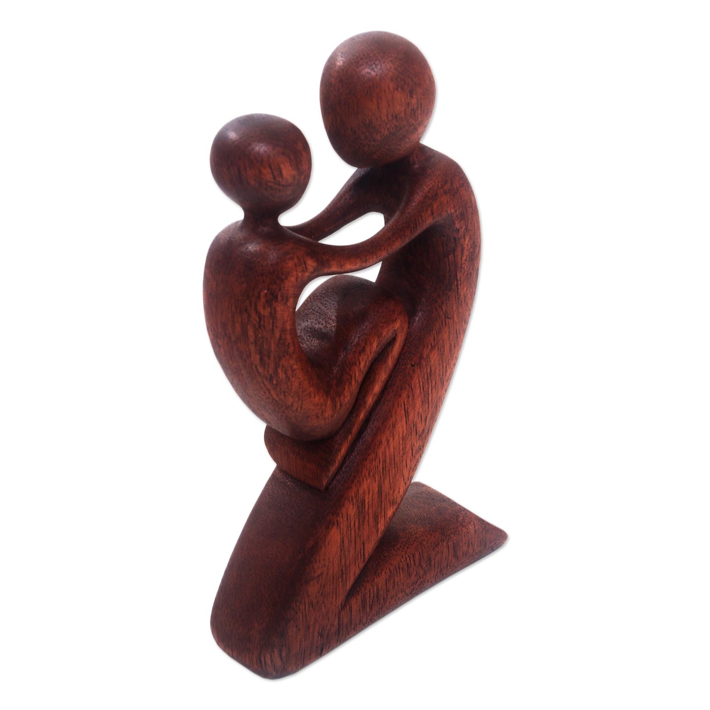 Playful Father Suar Wood Father and Child Sculpture from Bali