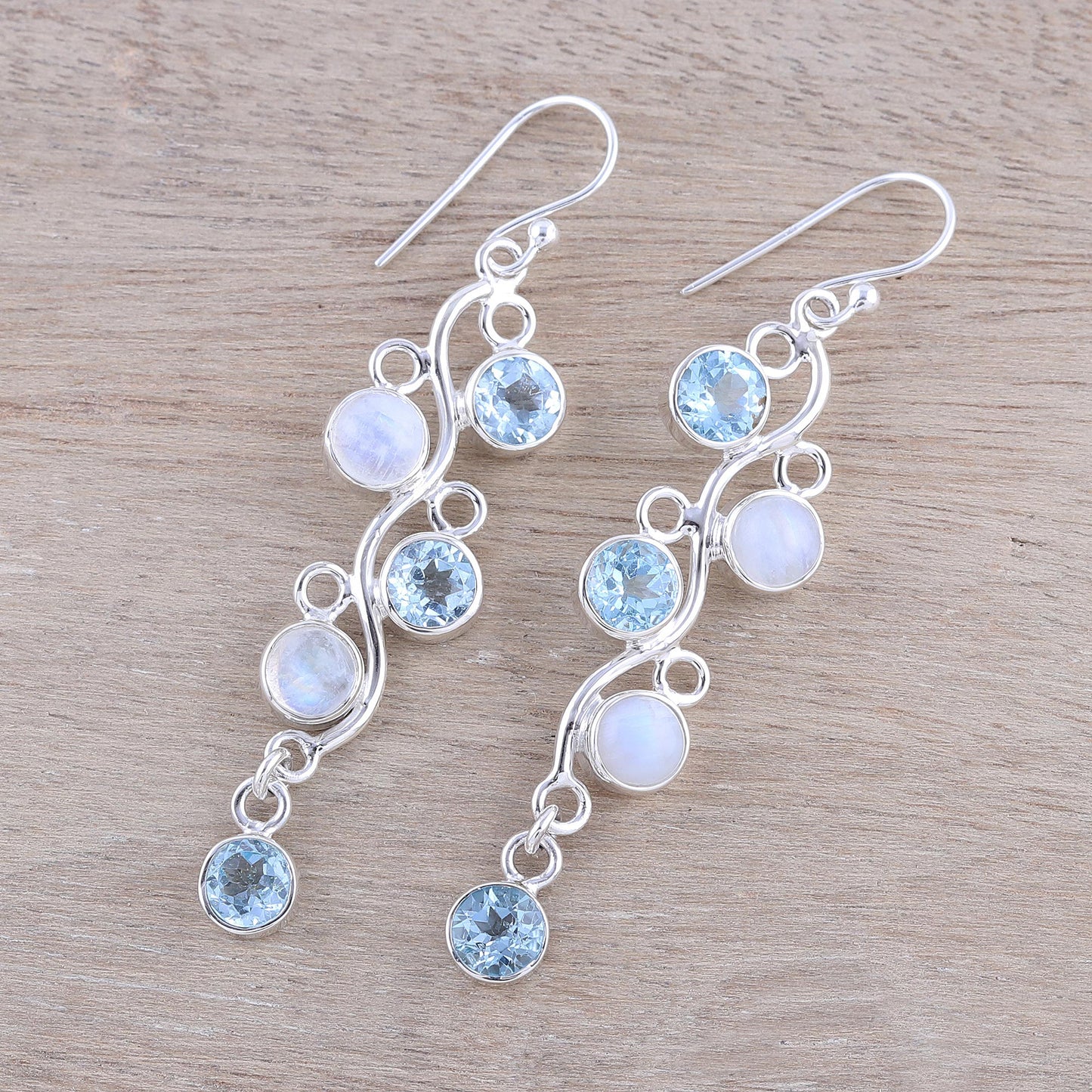 Morning Climber Blue Topaz Moonstone Earrings