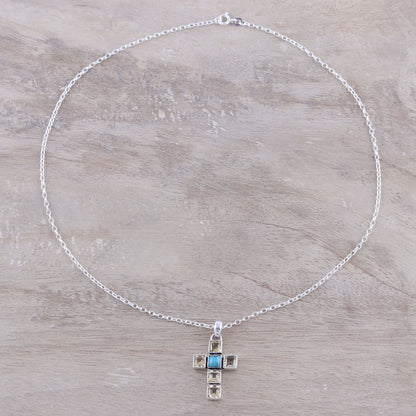 Golden Faith Citrine and Composite Turquoise Cross Necklace from India