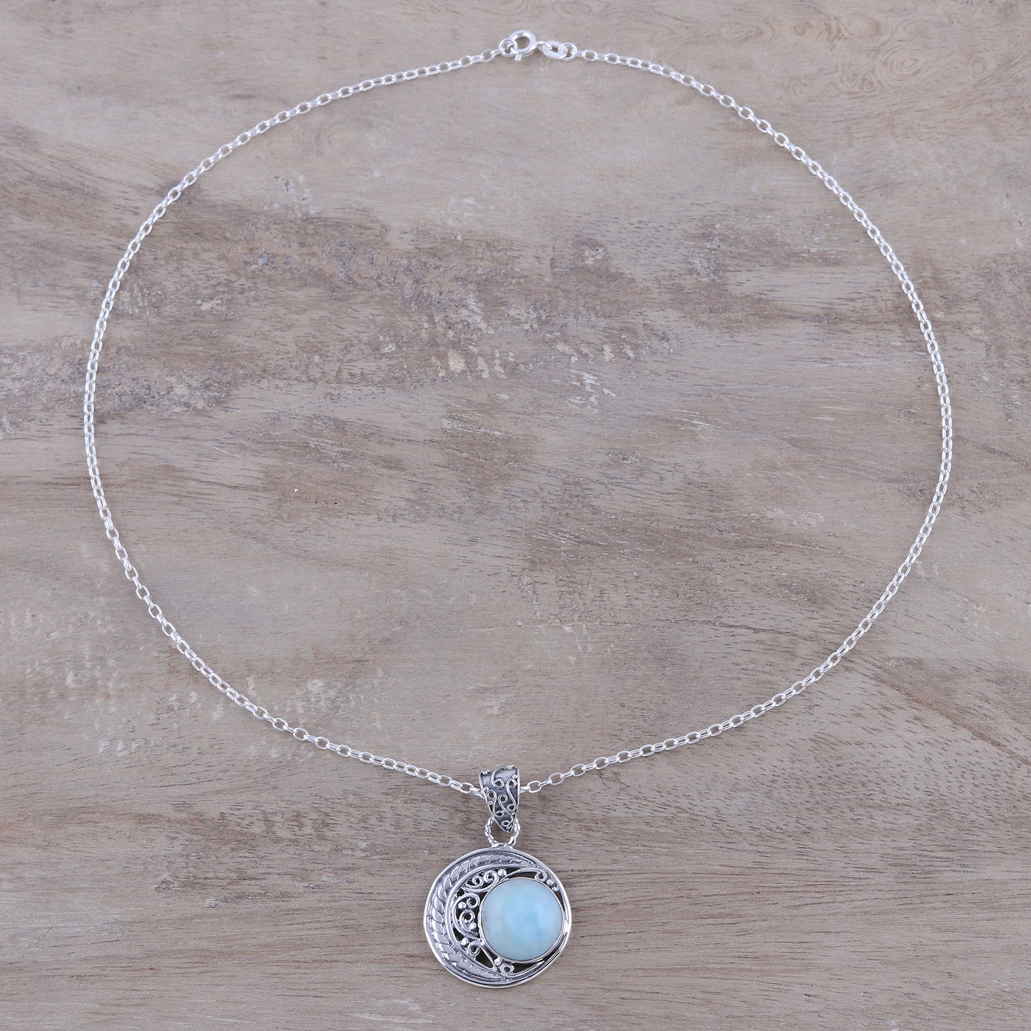 Crescent Elegance Crescent Motif Larimar Pendant Necklace from India