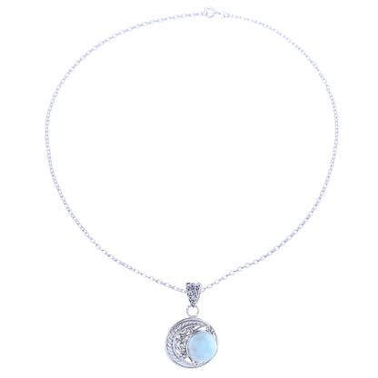 Crescent Elegance Crescent Motif Larimar Pendant Necklace from India