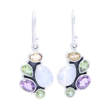 Glittering Fusion Multi-Gemstone 4.5-Carat Dangle Earrings from India