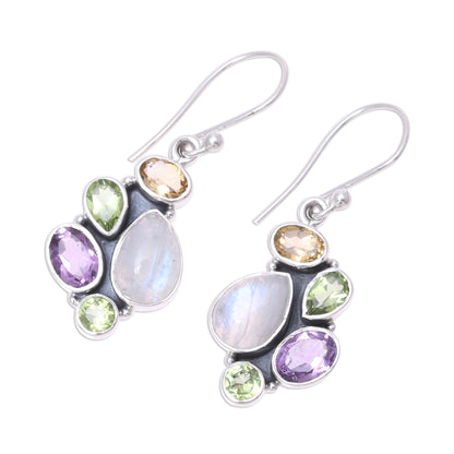 Glittering Fusion Multi-Gemstone 4.5-Carat Dangle Earrings from India