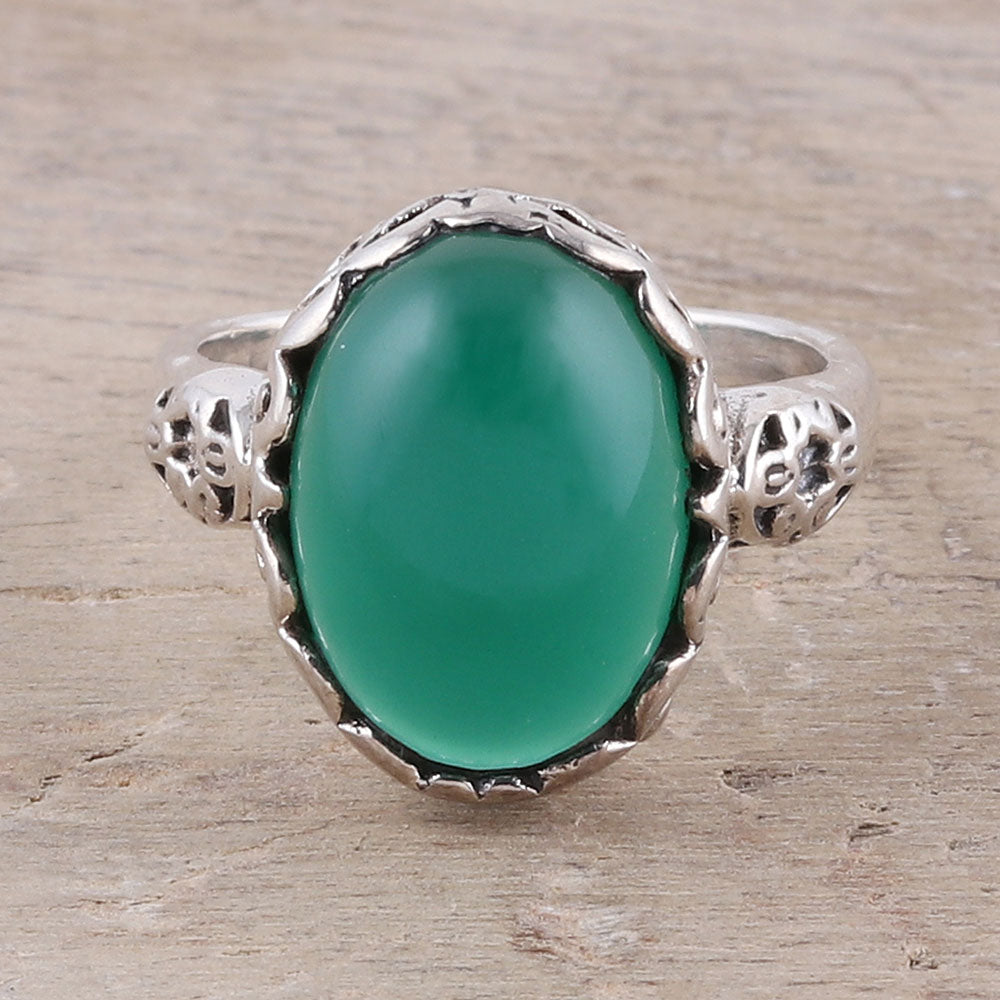 Glamorous Beauty in Green Oval Onyx Cocktail Ring in Green from India