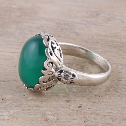 Glamorous Beauty in Green Oval Onyx Cocktail Ring in Green from India