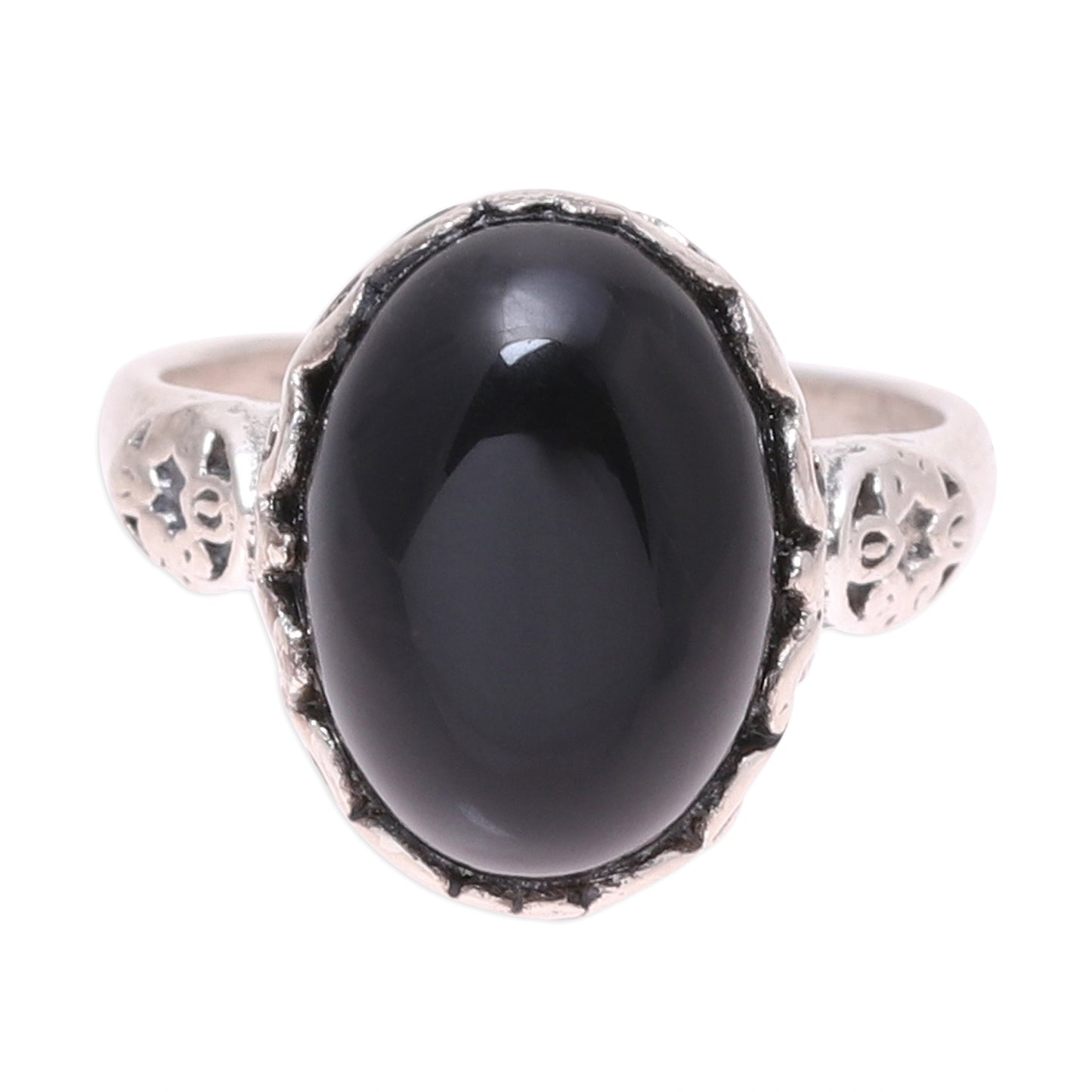 Glamorous Beauty in Black Oval Onyx Cocktail Ring in Black from India