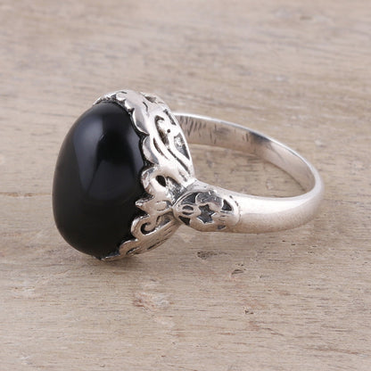 Glamorous Beauty in Black Oval Onyx Cocktail Ring in Black from India