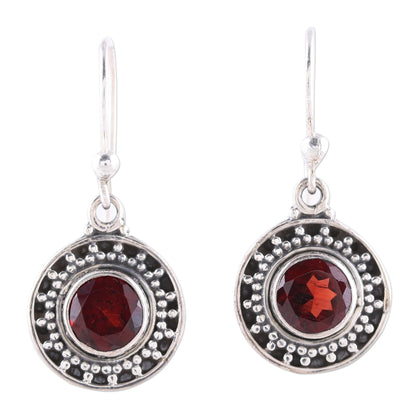 Circular Sparkle Circular Garnet Dangle Earrings from India