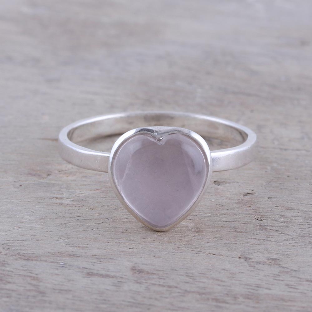 Gemstone Heart Heart-Shaped Rose Quartz Cocktail Ring from India