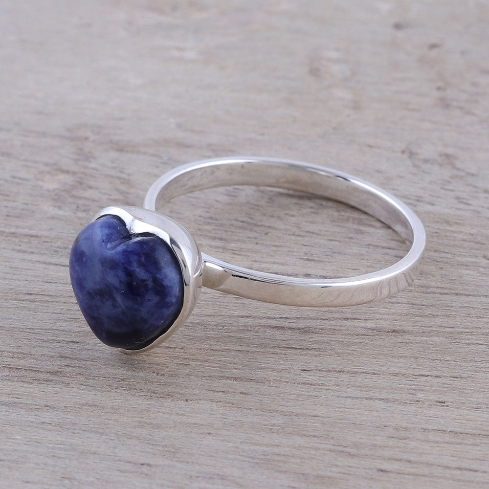 Gemstone Heart Heart-Shaped Sodalite Cocktail Ring from India