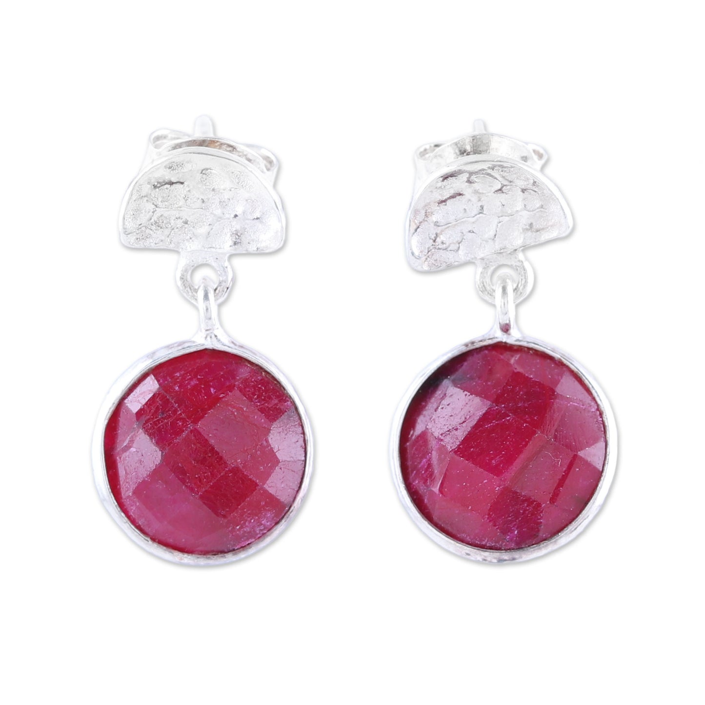 Sparkle and Fire Faceted Ruby and Sterling Silver Dangle Earrings from India