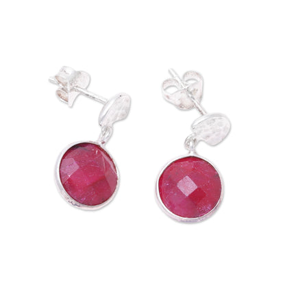 Sparkle and Fire Faceted Ruby and Sterling Silver Dangle Earrings from India