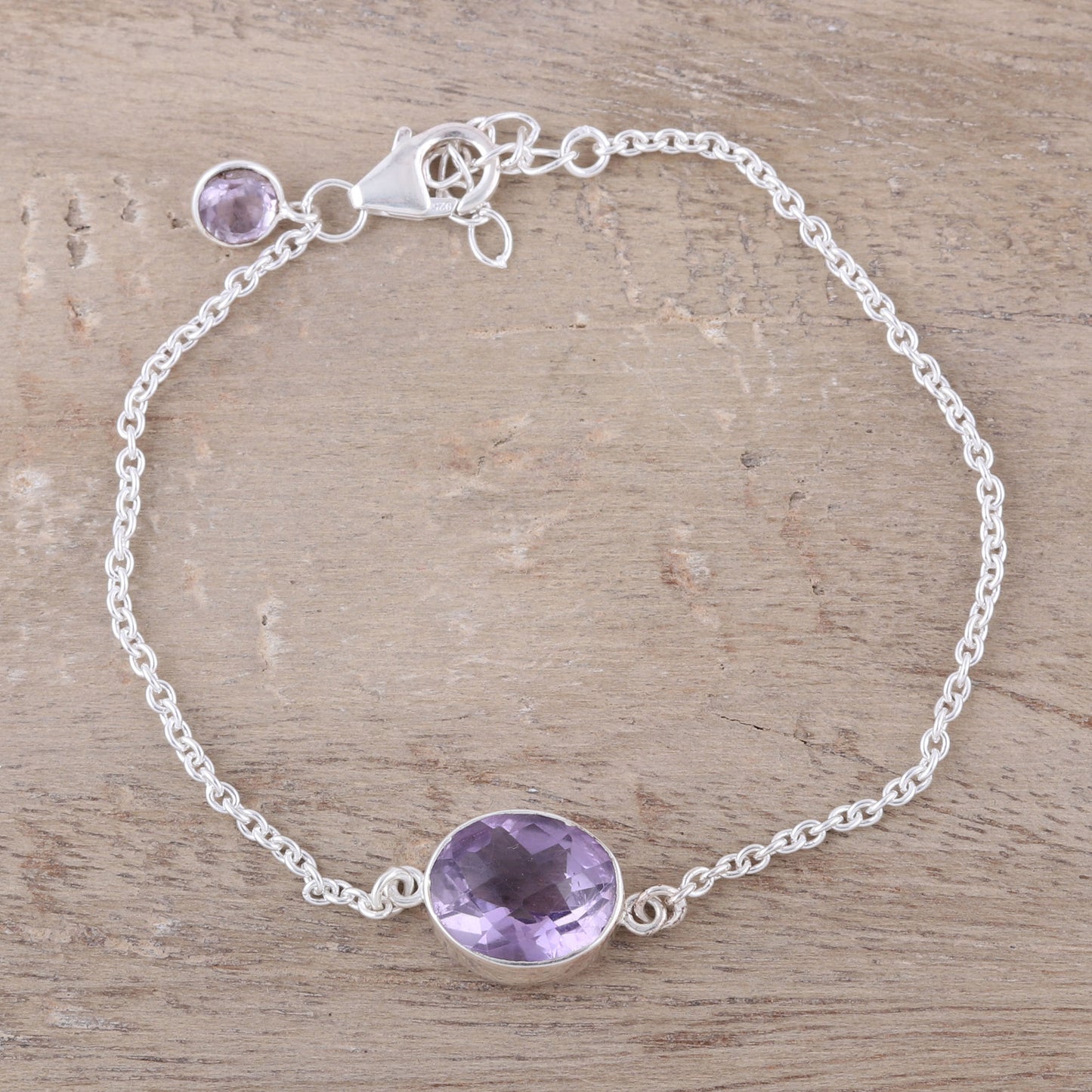 Fashionable Sparkle Faceted Amethyst Pendant Bracelet from India