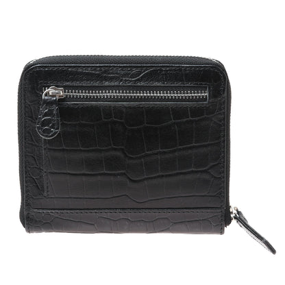 Travel Light in Black Black Leather Zippered Wallet with Crocodile Motif