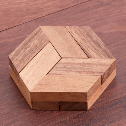 Elegant Hexagon Hexagonal Raintree Wood Puzzle from Thailand