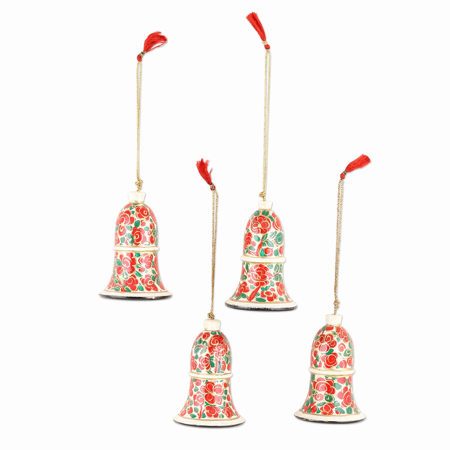 Kashmir Bells Handmade Papier Mache Bell Ornaments from India (Set of 4)