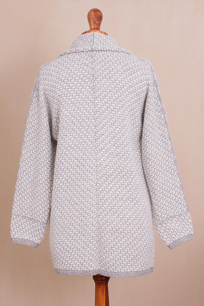 Dove Down Off-White and Grey Alpaca Blend Relaxed Fit Cardigan Sweater