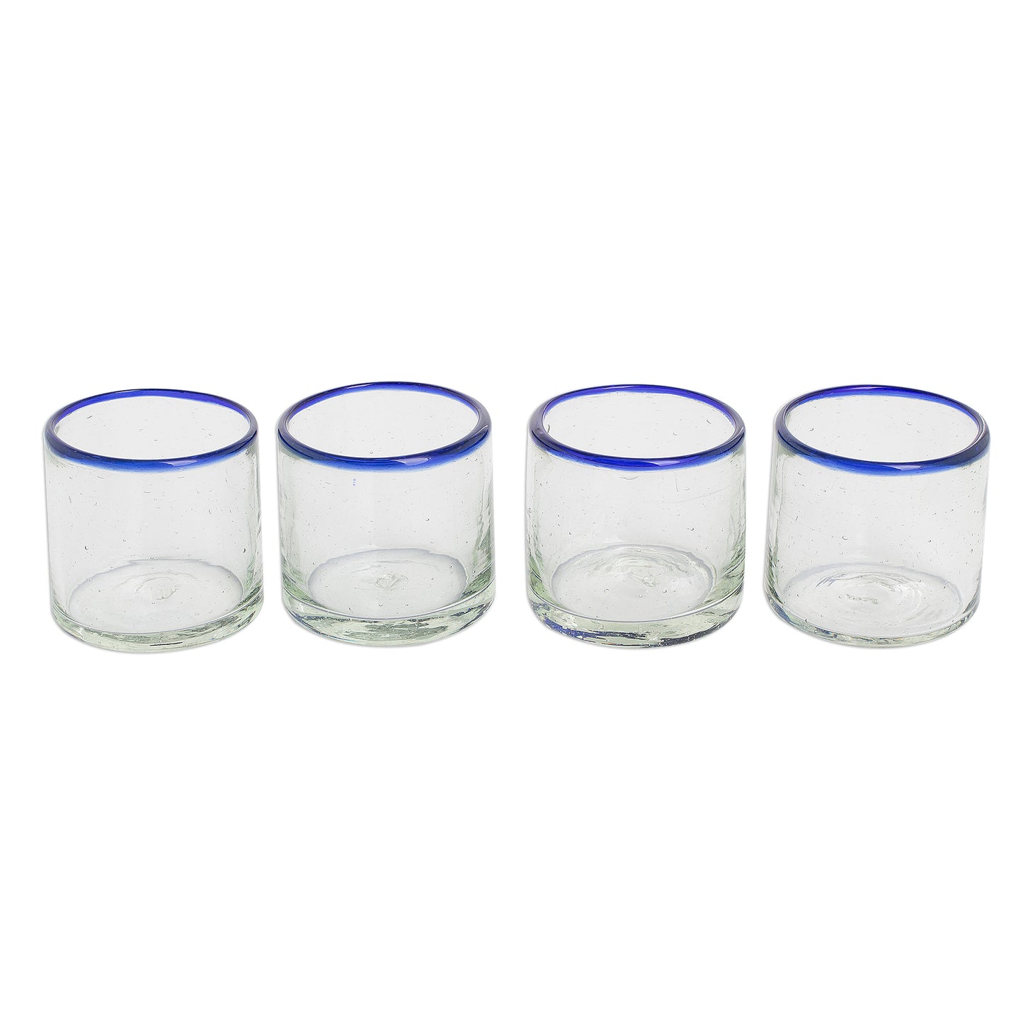 Ocean Rim Recycled Glass Juice Glasses with Blue Rims (Set of 4)