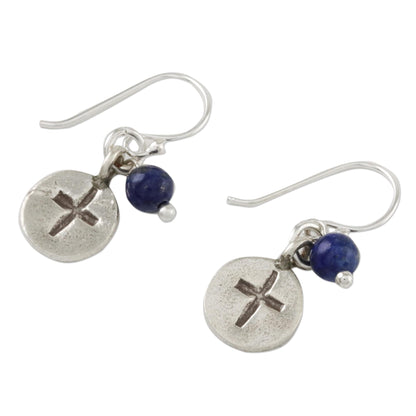 Subtle Cross Lapis Lazuli Cross Dangle Earrings from Thailand