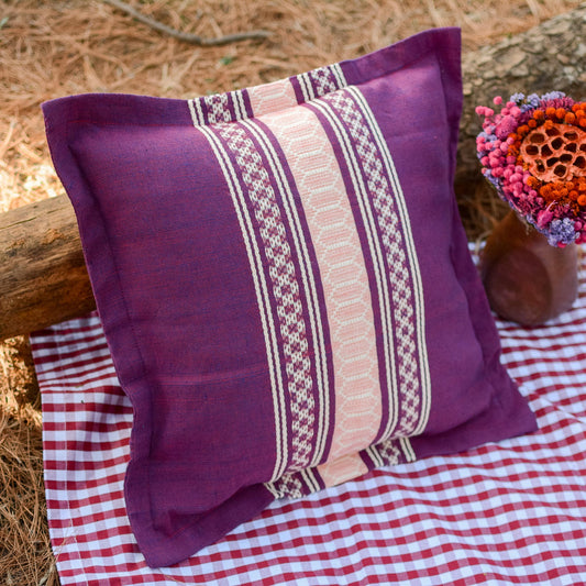 Delicious Boysenberry Handwoven Cotton Cushion Cover in Boysenberry from Mexico