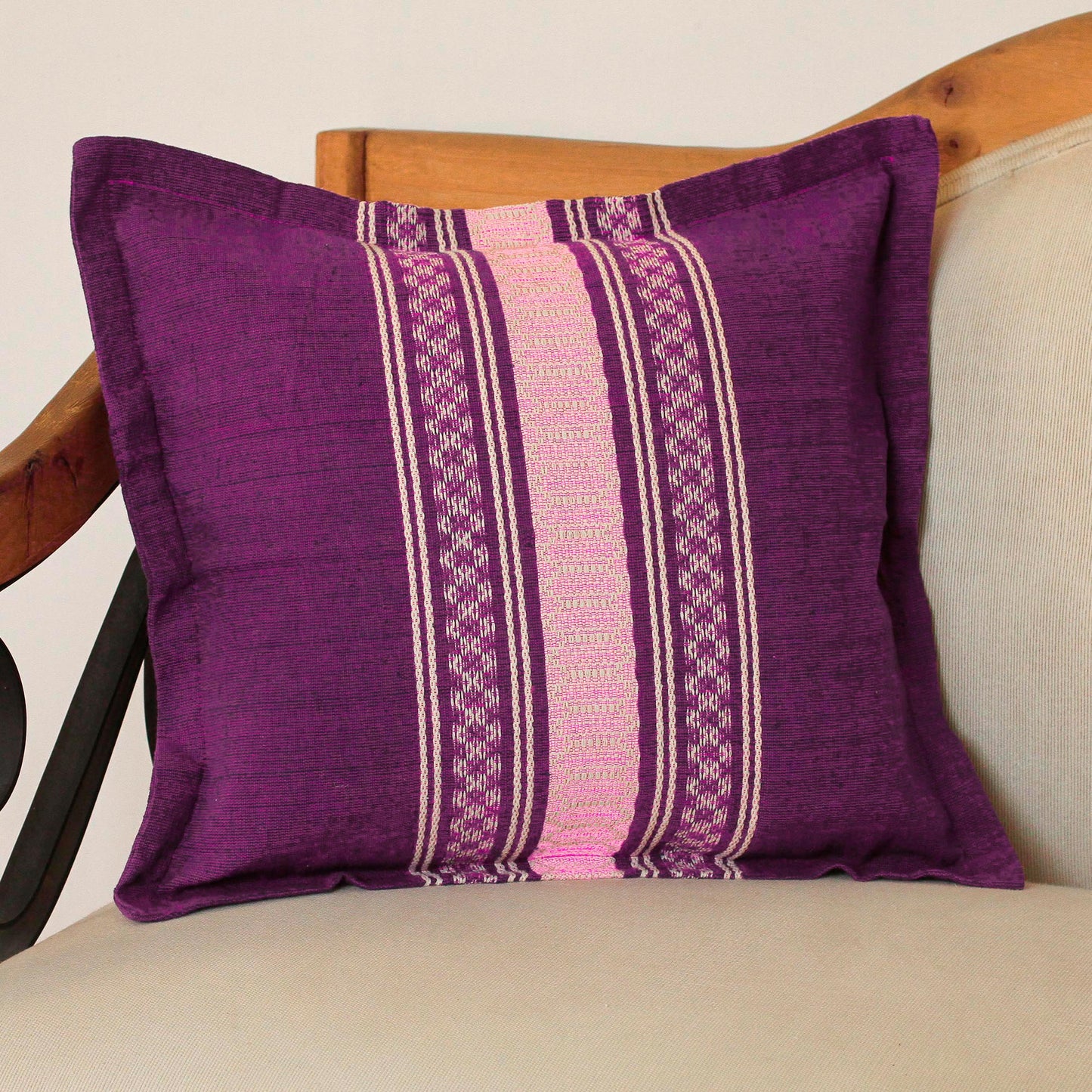 Delicious Boysenberry Handwoven Cotton Cushion Cover in Boysenberry from Mexico