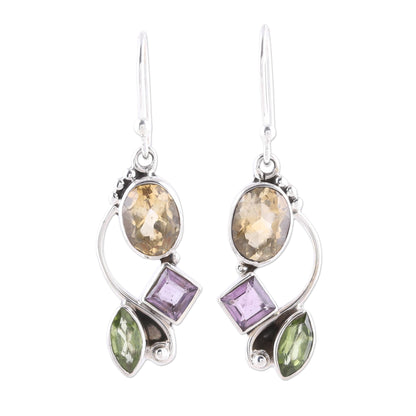 Sun with Violets Multi-Gem Citrine Earrings