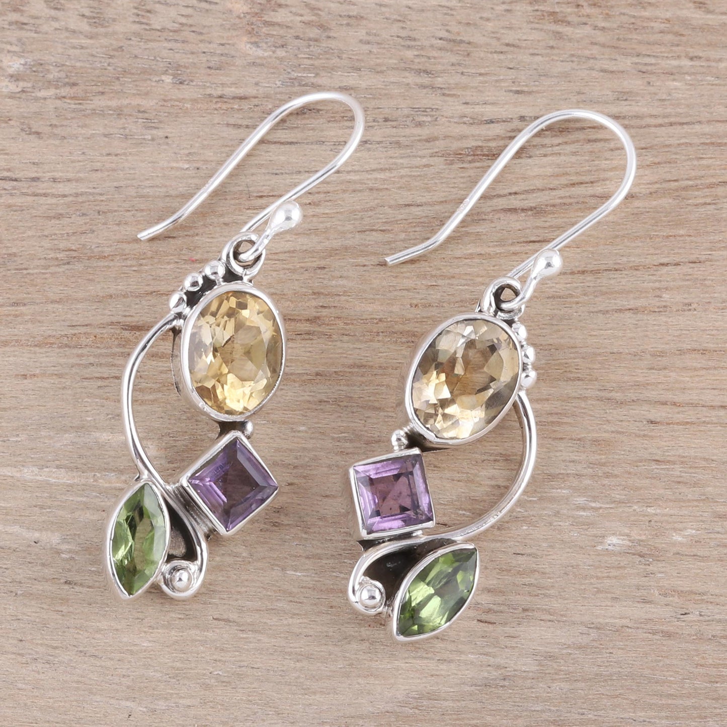 Sun with Violets Multi-Gem Citrine Earrings