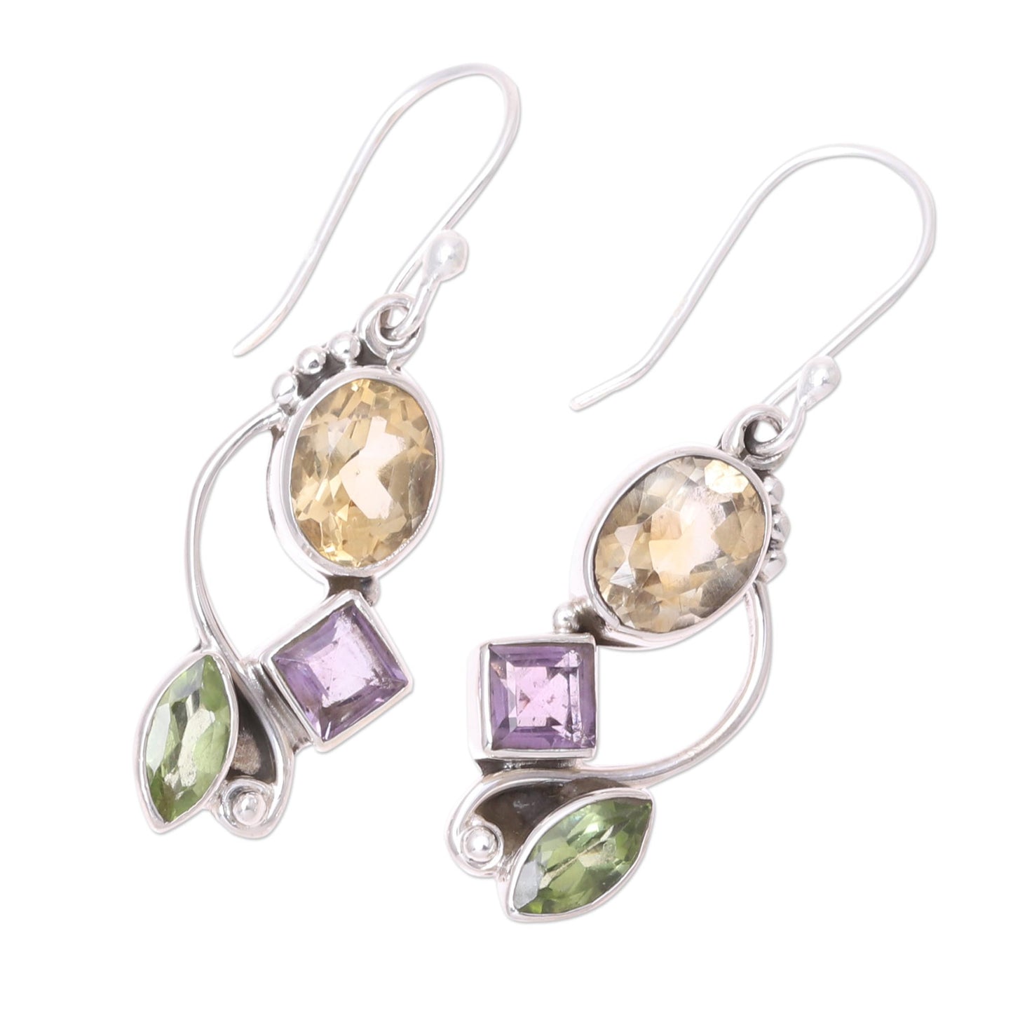 Sun with Violets Multi-Gem Citrine Earrings