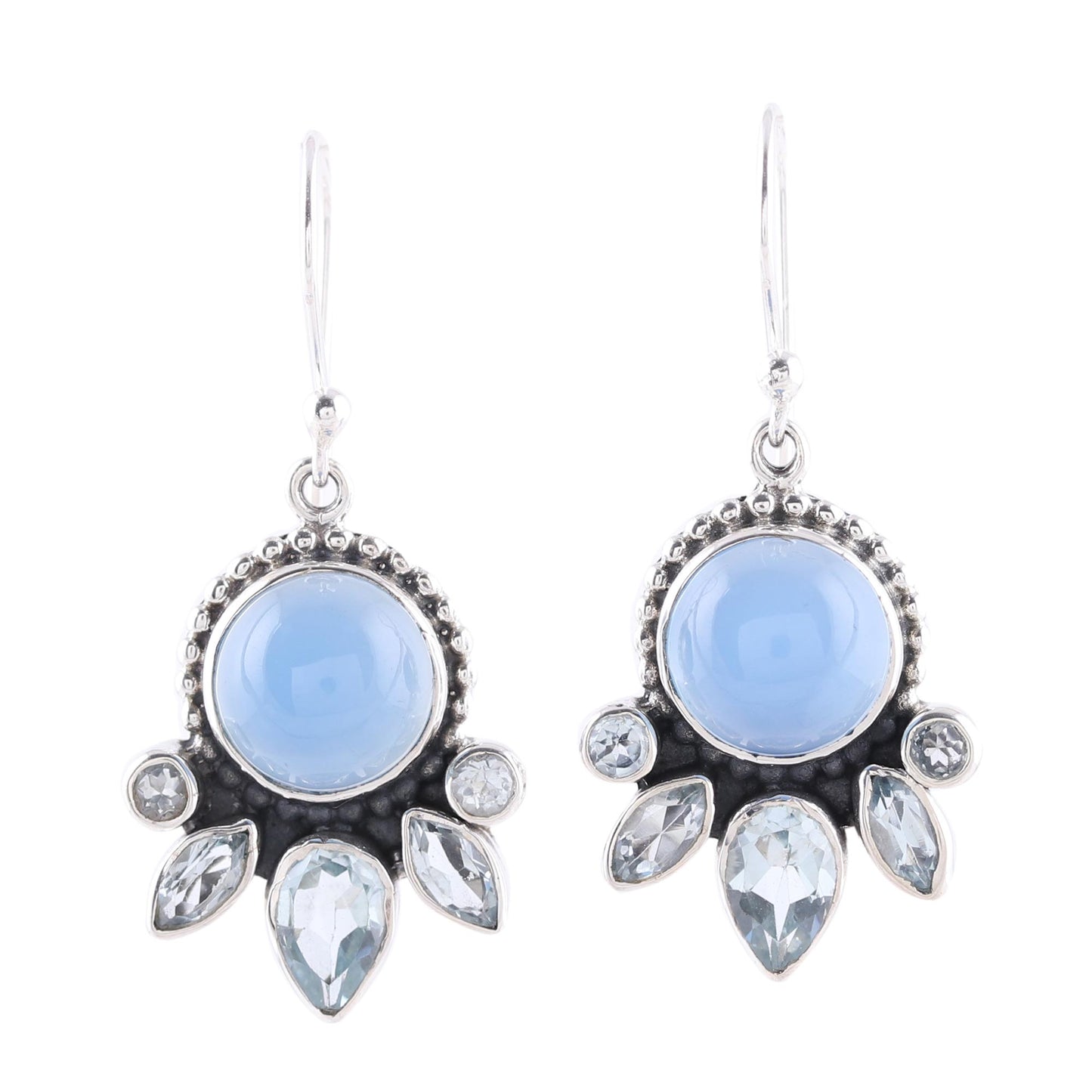 Sky Shimmer Chalcedony and Blue Topaz Sterling Silver Dangle Earrings