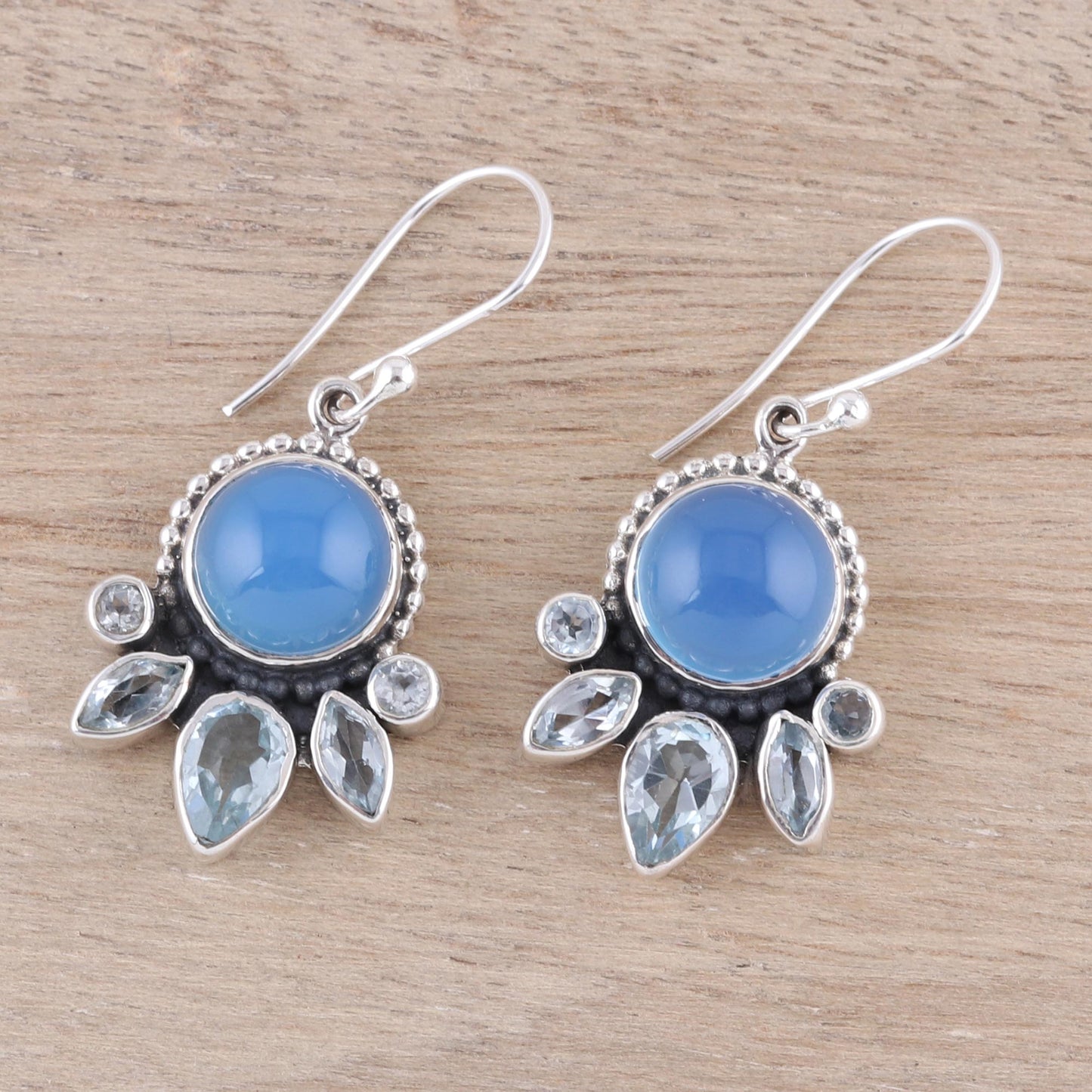 Sky Shimmer Chalcedony and Blue Topaz Sterling Silver Dangle Earrings