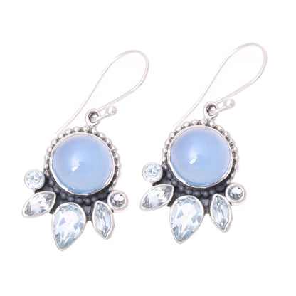 Sky Shimmer Chalcedony and Blue Topaz Sterling Silver Dangle Earrings