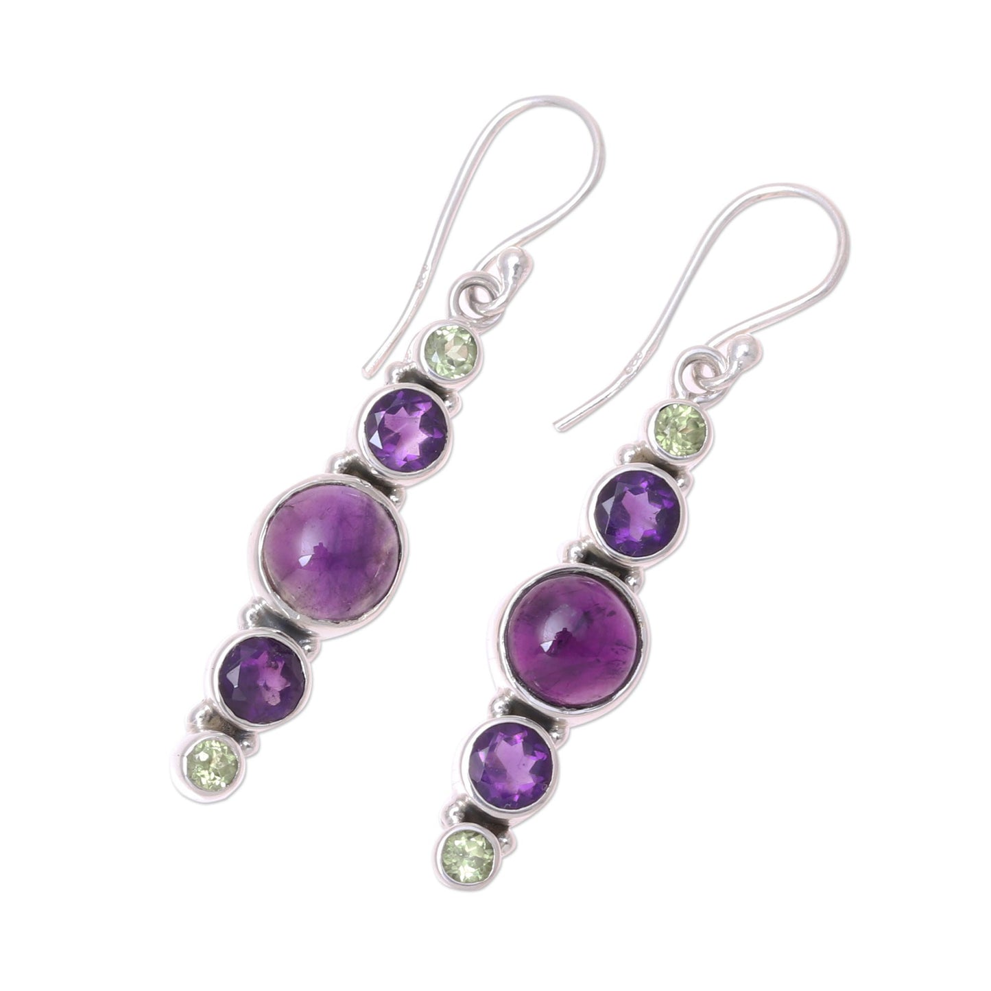 Peaceful Fusion Amethyst and Peridot Sterling Silver Dangle Earrings