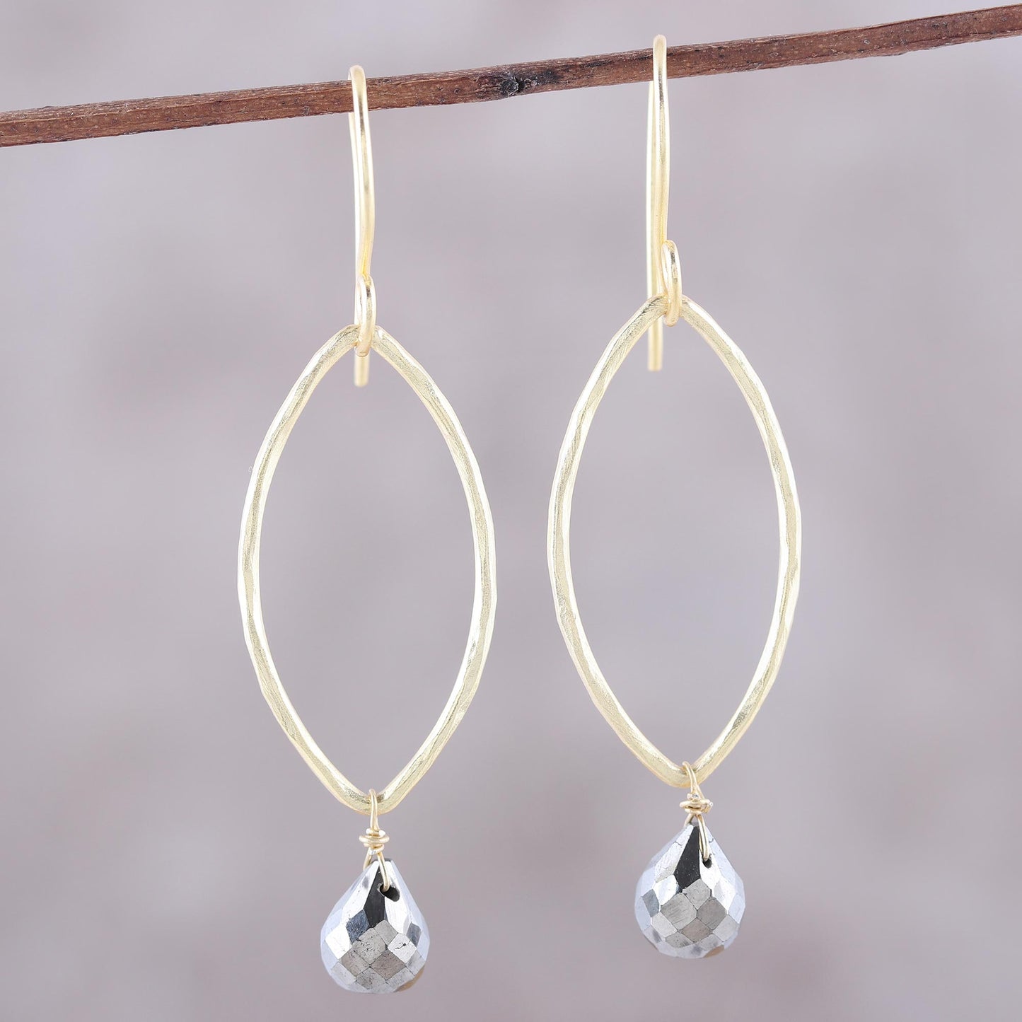 Metallic Gleam Pyrite Dangle Earrings