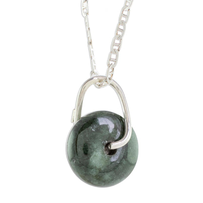 Dark Green Wheel of Fortune Round Dark Green Jade Pendant Necklace from Guatemala