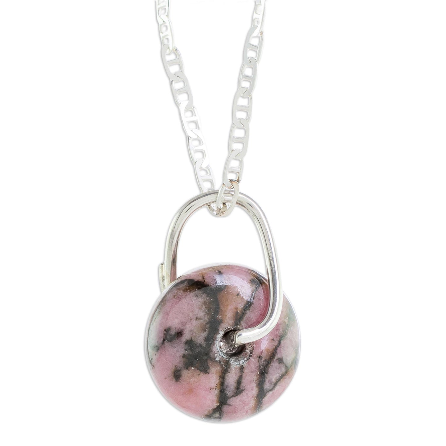 Wheel of Fortune Round Rhodonite Pendant Necklace from Guatemala