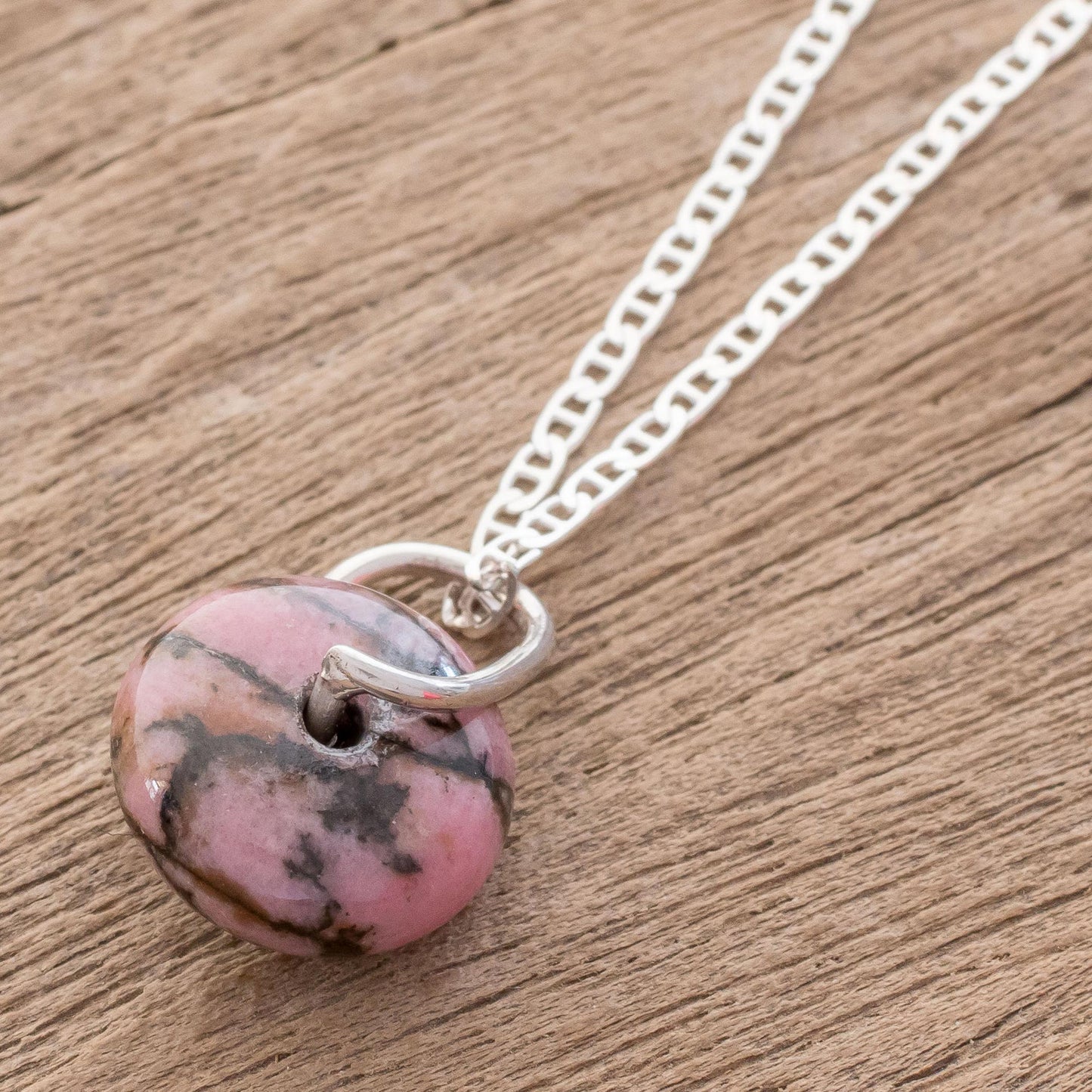 Wheel of Fortune Round Rhodonite Pendant Necklace from Guatemala