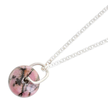 Wheel of Fortune Round Rhodonite Pendant Necklace from Guatemala