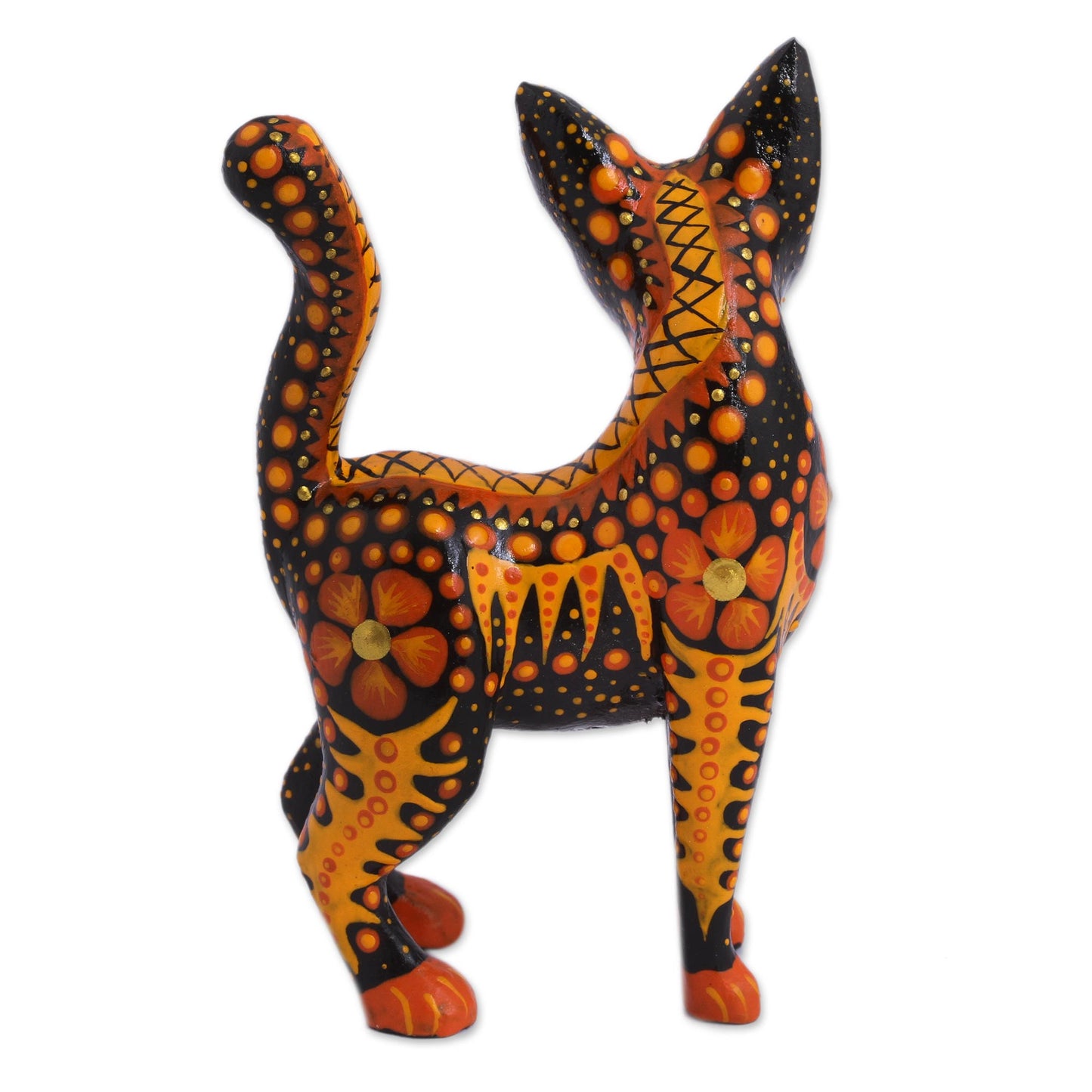 Fiery Cat Wood Alebrije Cat Figurine in Orange from Mexico