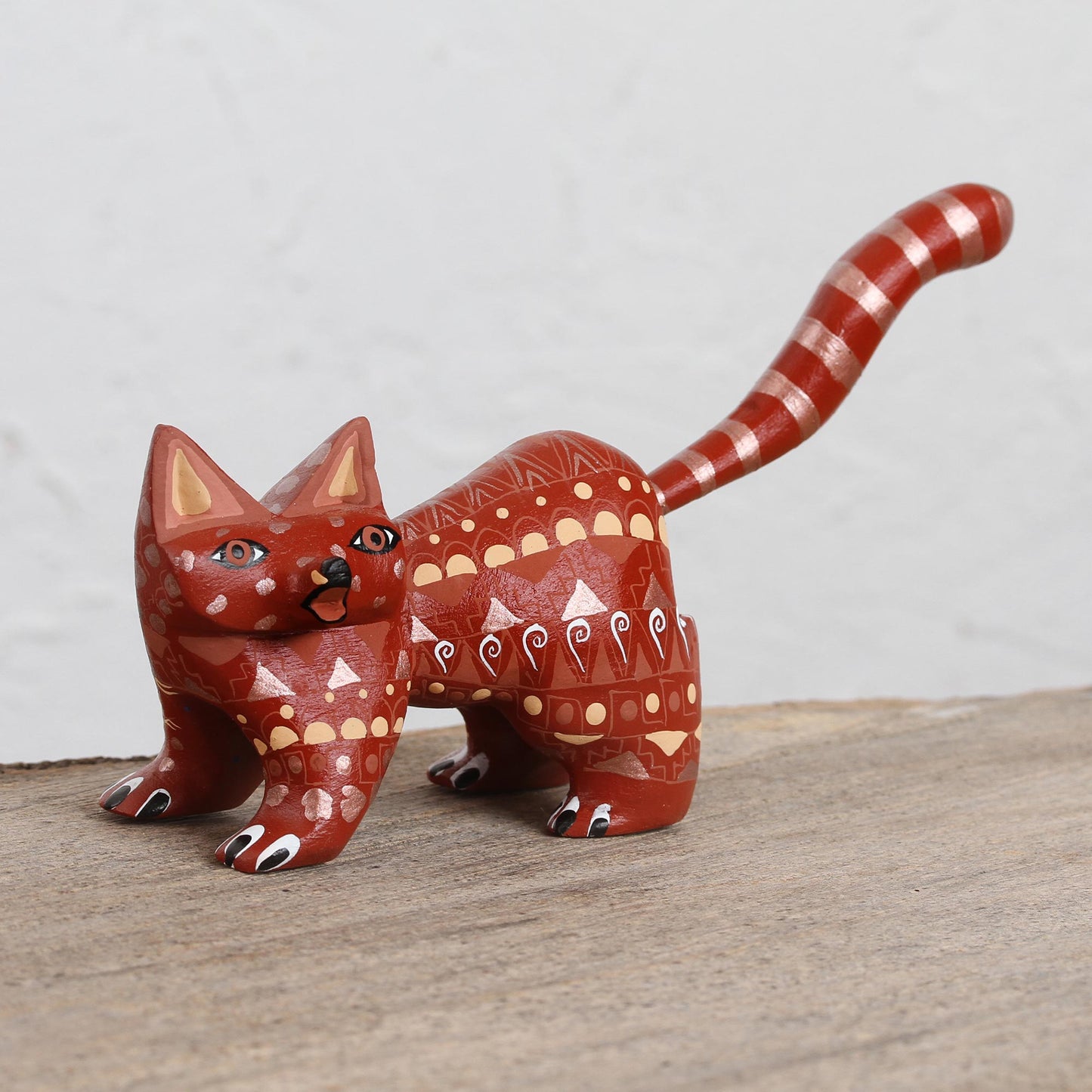 Walking Cat Wood Alebrije Cat Figurine in Red from Mexico