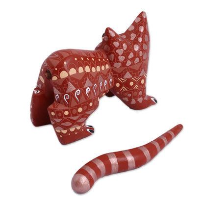 Walking Cat Wood Alebrije Cat Figurine in Red from Mexico