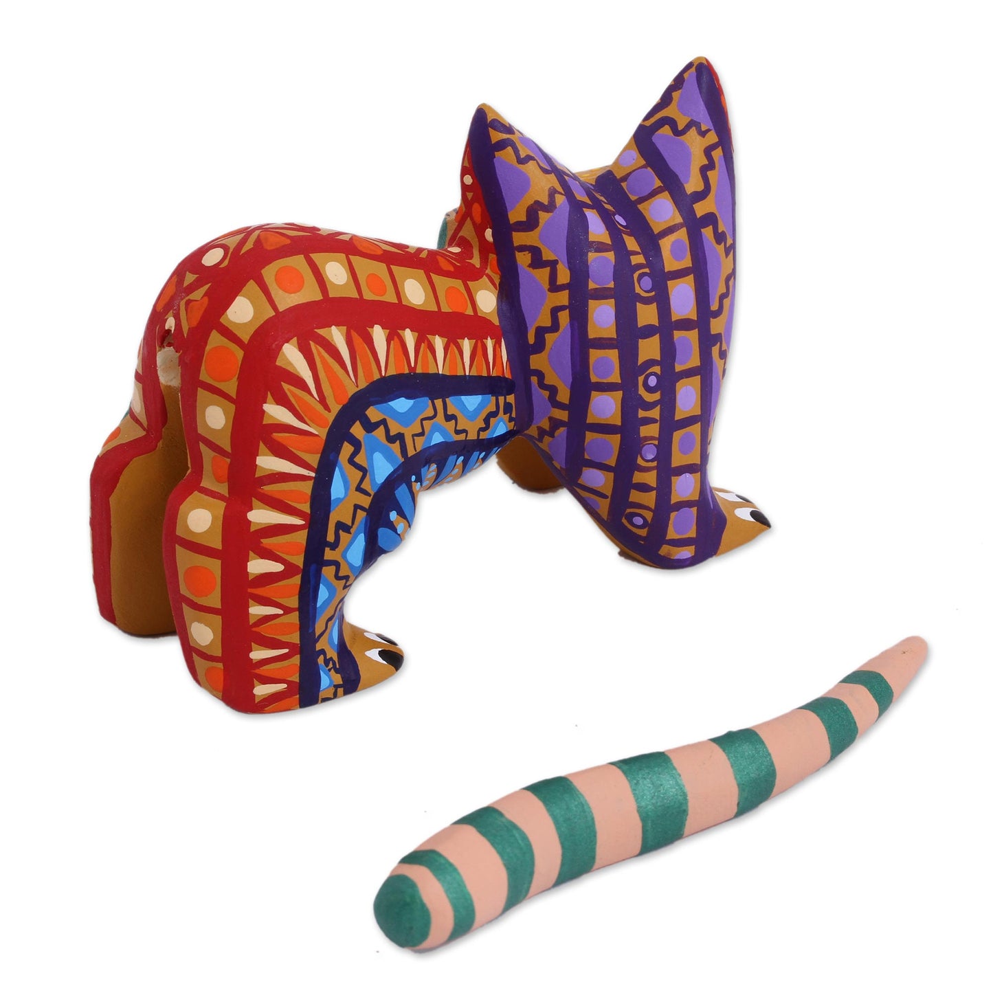 Walking Festive Cat Multicolored Wood Alebrije Cat Figurine from Mexico