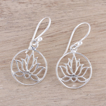 Delightful Lotus Sterling Silver Lotus Dangle Earrings from India