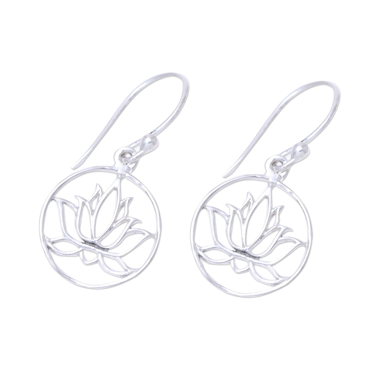 Delightful Lotus Sterling Silver Lotus Dangle Earrings from India