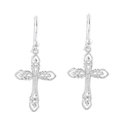 Delightful Crosses Sterling Silver Cross Dangle Earrings from India