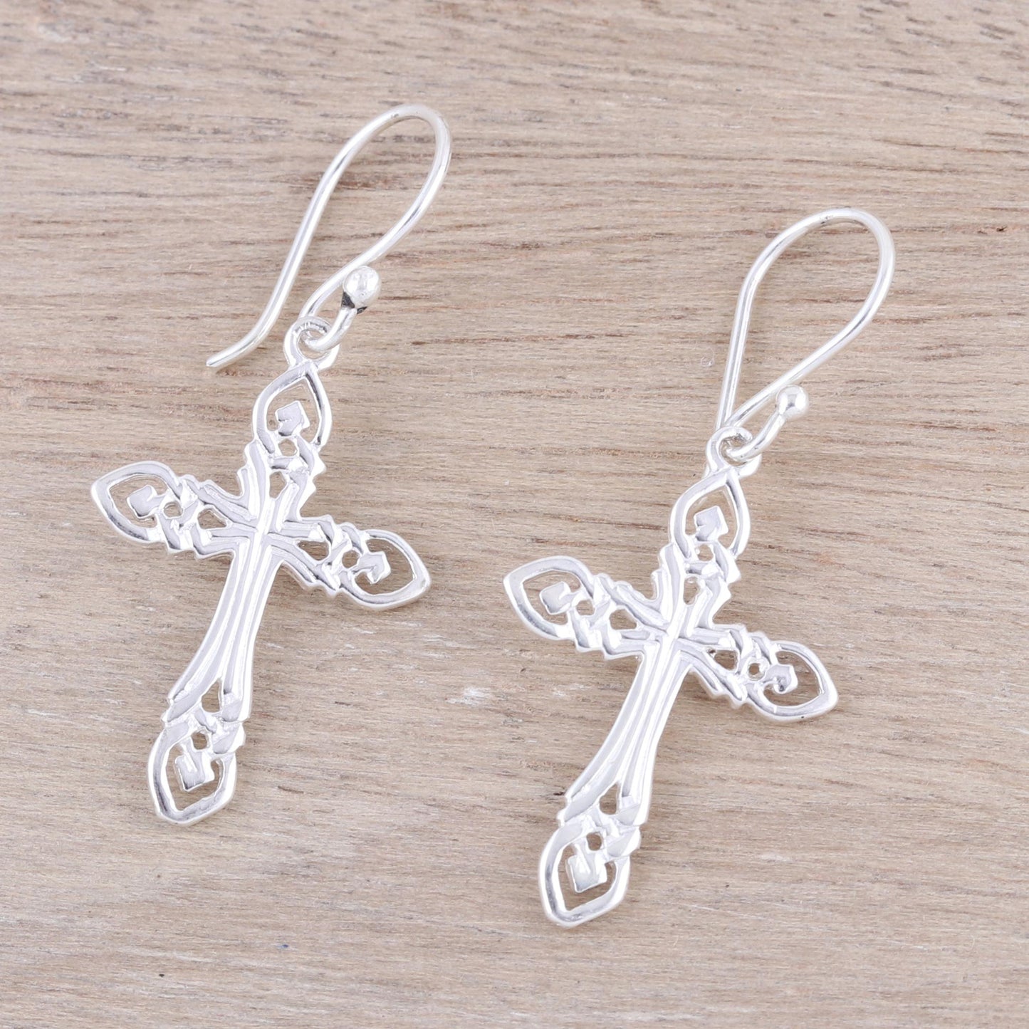 Delightful Crosses Sterling Silver Cross Dangle Earrings from India